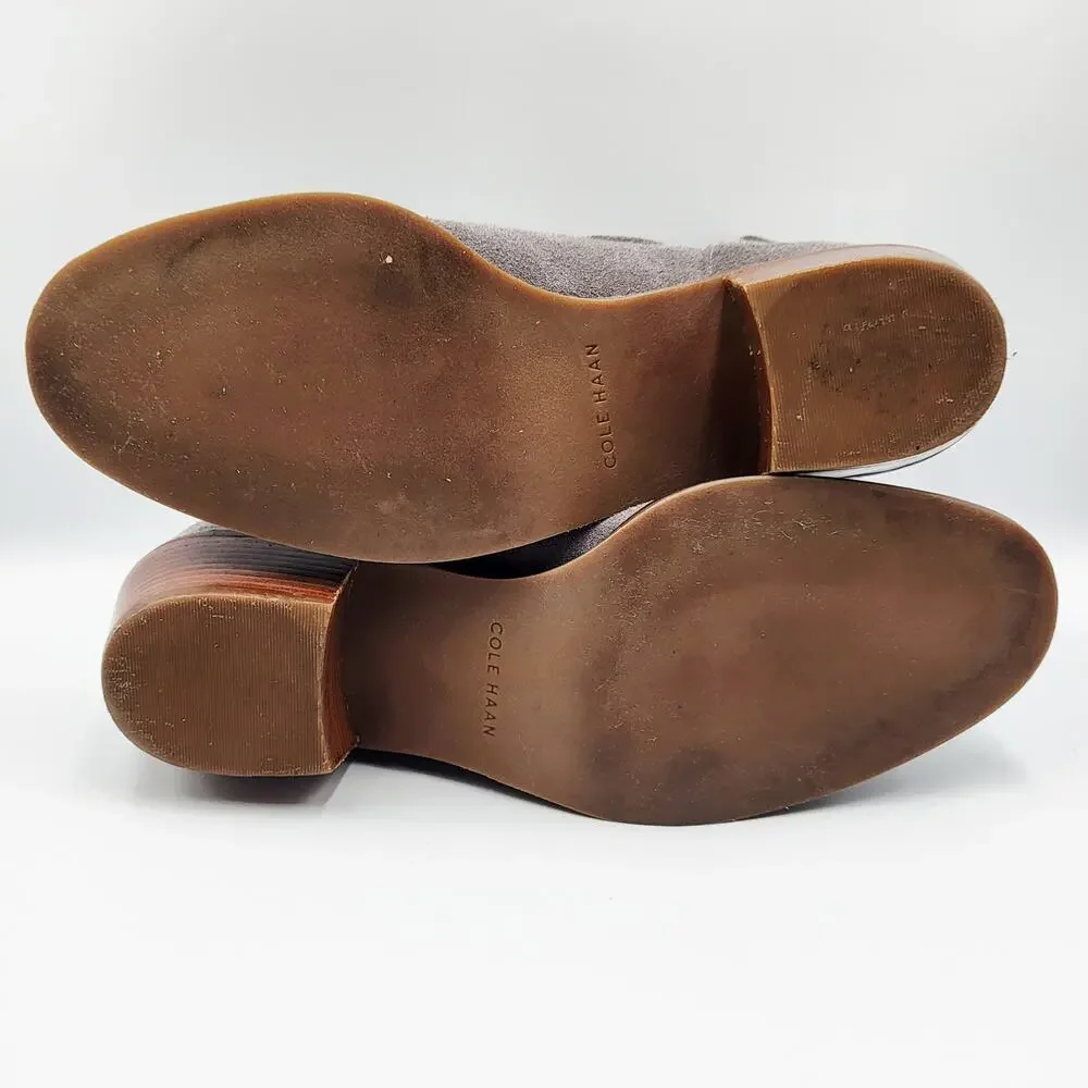 Cole Haan Alayna Gray Suede Slouch Ankle Booties Stacked Block Heel Women’s Sz 7 - Picture 10 of 11